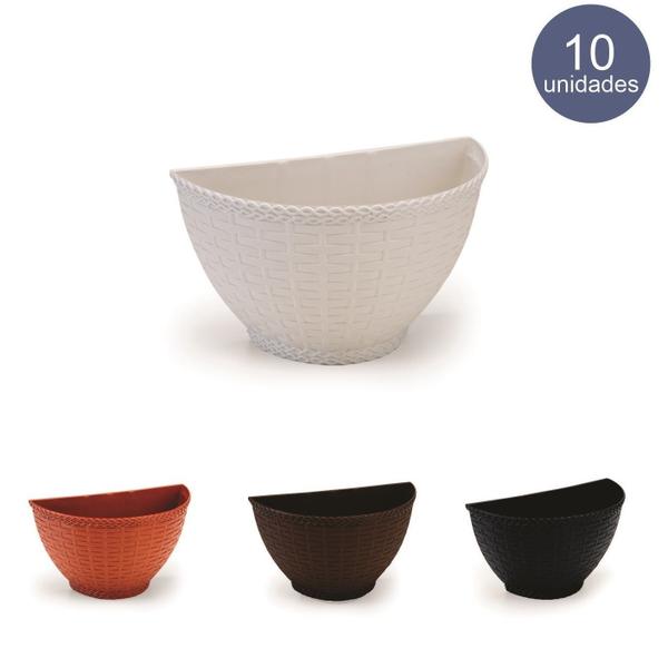 Imagem de Vaso De Parede Rattan P Kit Com 10 - Jardim Vertical Orquidea Horta Vertical Suculenta Cachepo Meia Lu