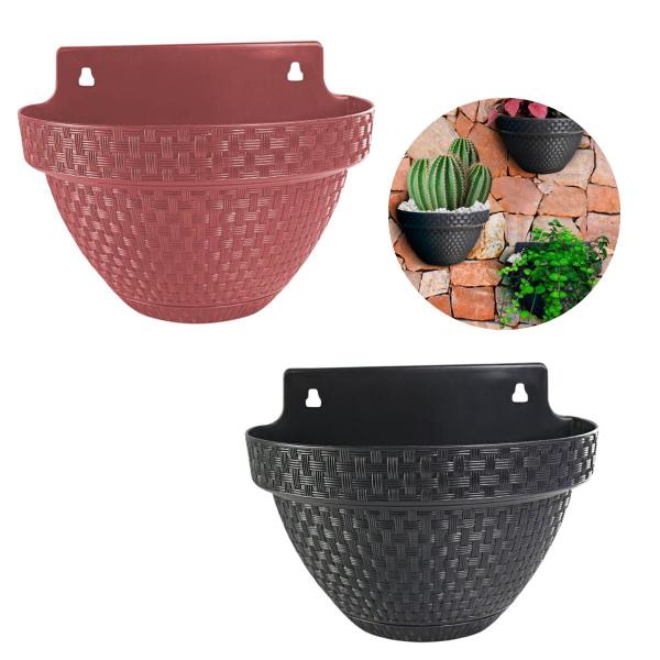 Imagem de Vaso de Parede Suspenso Meia Lua Rattan 3 Litros Jardinagem Vertical Decorativo Anti-Dengue