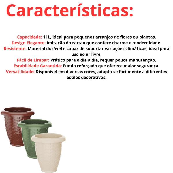 Imagem de Vaso De Planta Grande 11 Litros Redondo Plástico Rattan