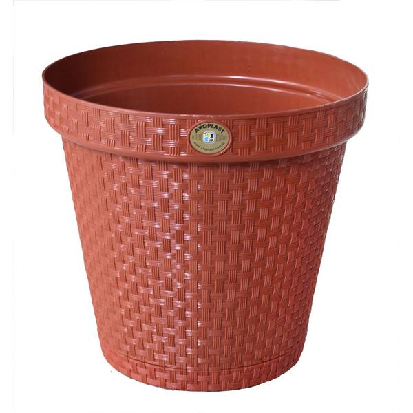 Imagem de Vaso de Plantas Redondo com Prato Rattan 10 Litros Terra Cota Arqplast