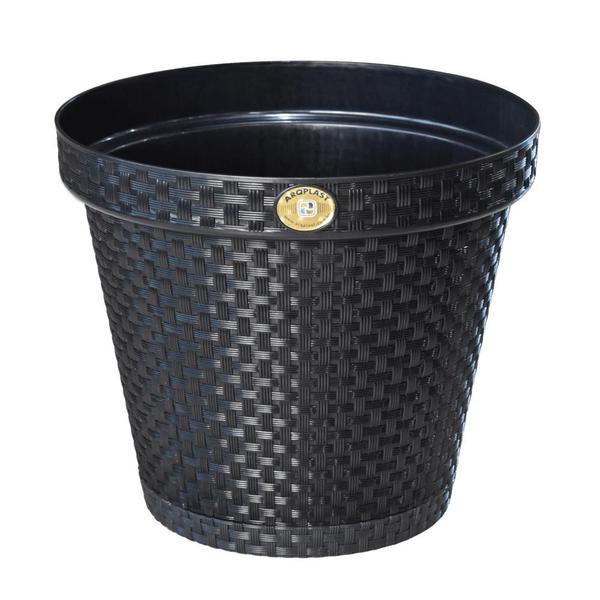 Imagem de Vaso de Plantas Redondo com Prato Rattan 20 Litros Preto Arqplast