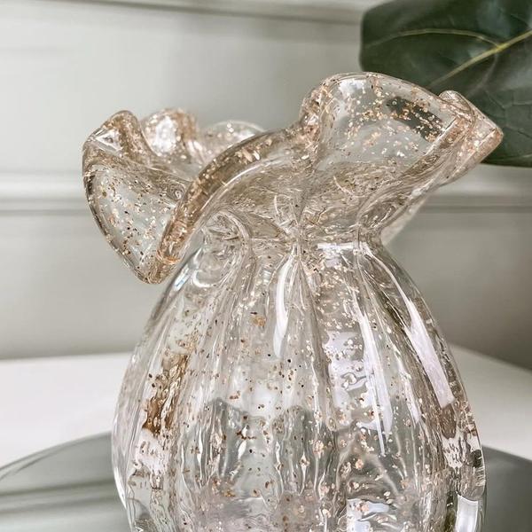 未使用★一輪挿し VETRO ARTISTICO MURANO GLASS Vaso de Vidro Murano Trouxinha Italy Transparente e Dourado Wolff