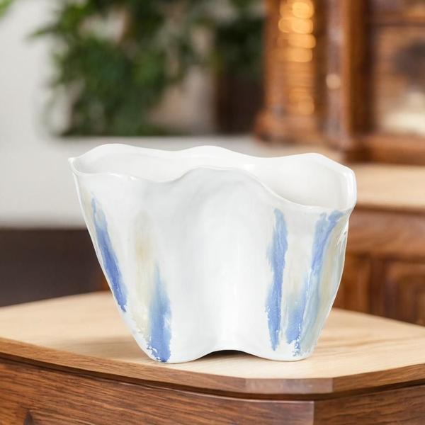 Imagem de Vaso decorativo ceramica branco e azul florarte 20cm