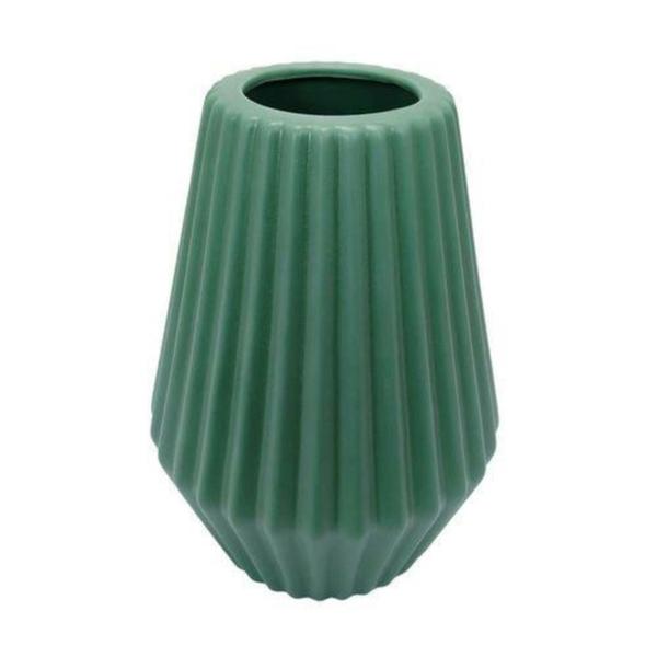 Imagem de Vaso Decorativo Maior Ceramica Verde Relevos Verticais