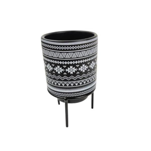 Vaso Decorativo Preto 12X7Cm Cachepot Suporte Metal Ceramica - Inigual Imagem de Vaso Decorativo Preto 12X7Cm Cachepot Suporte Metal Ceramica
