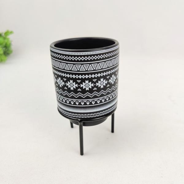 Imagem de Vaso Decorativo Preto 12X7Cm Cachepot Suporte Metal Ceramica