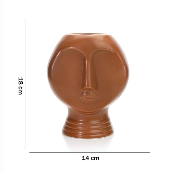 Imagem de Vaso Decorativo Rosto em Cerâmica Terracota 18x14 cm - D'Rossi