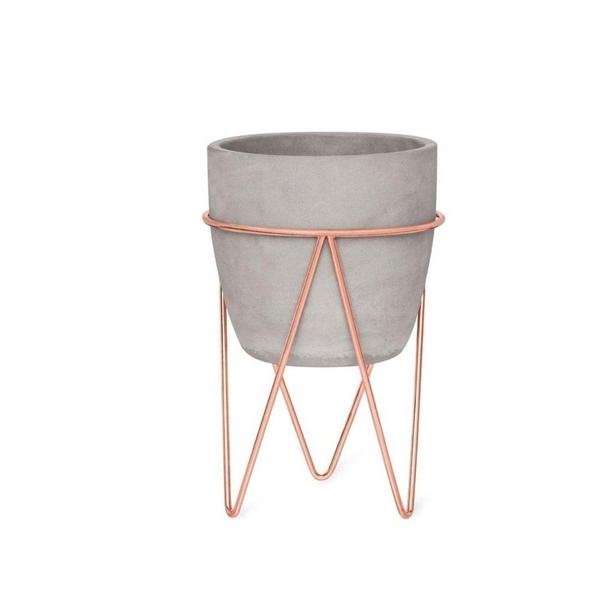 Imagem de Vaso Em Cimento Com Suporte Rose Gold Decoração Mart 9476P