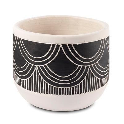 Imagem de Vaso em cimento geometrico preto e branco desenhado