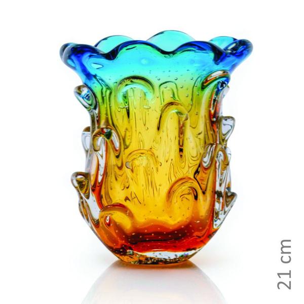 Imagem de Vaso Em Cristal Murano Água Marinha E Âmbar São Marcos 21cm