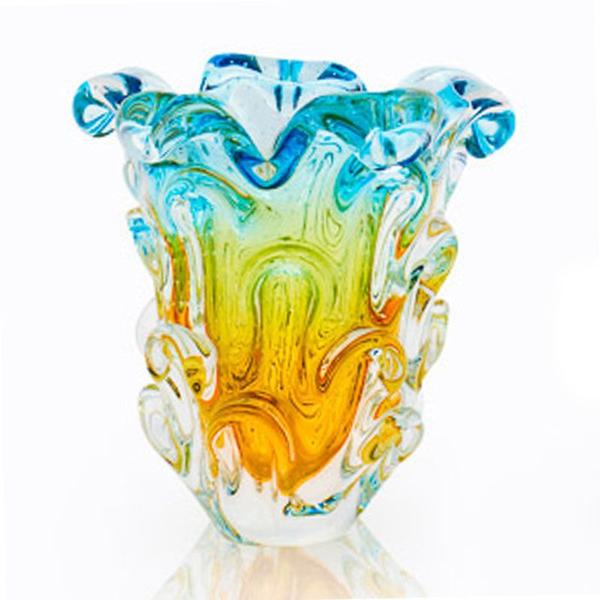 Imagem de Vaso Em Cristal Murano Água Marinha E Âmbar - São Marcos