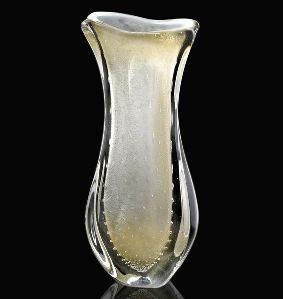 Imagem de Vaso Em Cristal Murano Cinza Com Ouro 24K - São Marcos 42cm