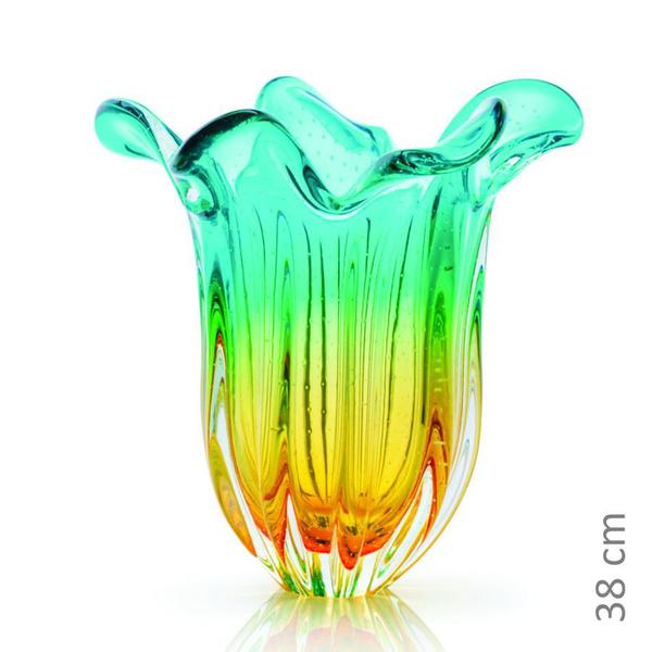 Imagem de Vaso Em Cristal Murano Esmeralda E Âmbar - São Marcos 38cm