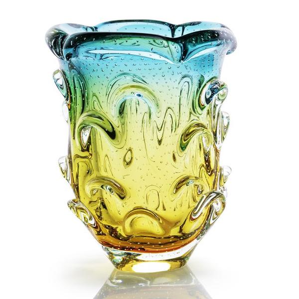 Imagem de Vaso Em Cristal Murano Esmeralda E Âmbar - São Marcos