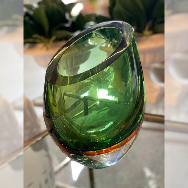 Imagem de Vaso Em Cristal Murano Esmeralda E Âmbar - São Marcos