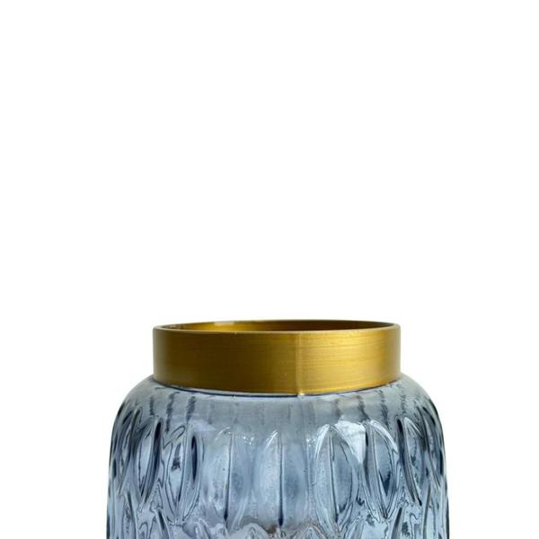 Imagem de Vaso em Vidro azul com Borda Dourada -  Referência BC0150 - cachepot para flor, vaso azul com borda dourada, decoração para estante, centro de mesa