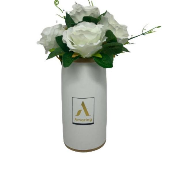 Imagem de Vaso grande Amazing branco e dourado com rosas