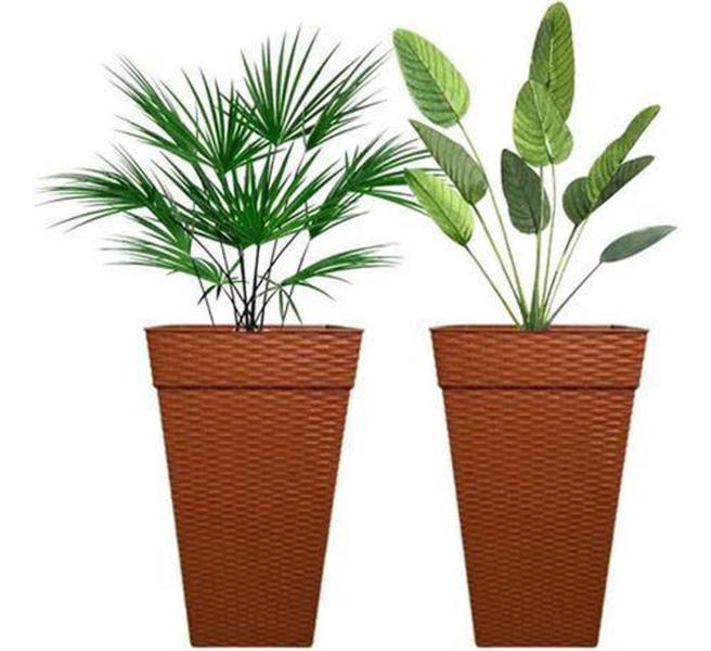 Imagem de Vaso Grande Quadrado Coluna Rattan Flores Plantas 28l - Plasnew