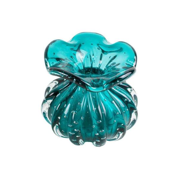 Imagem de Vaso Murano Frufru Bolinha Azul Tiffany São Marcos 11x13cm