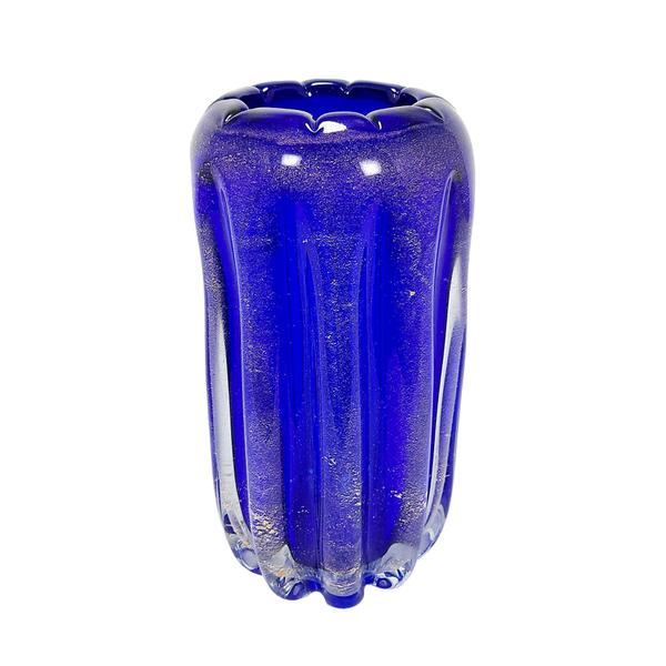 Imagem de Vaso Murano Italiano Redondo Azul Cobalto Graciosos Lapidado