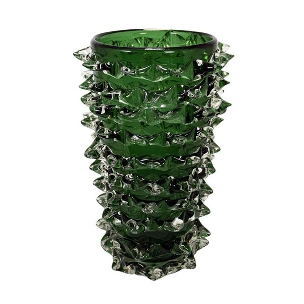 Imagem de Vaso Murano Verde Italiano Menor Relevos Lapidados Modernos