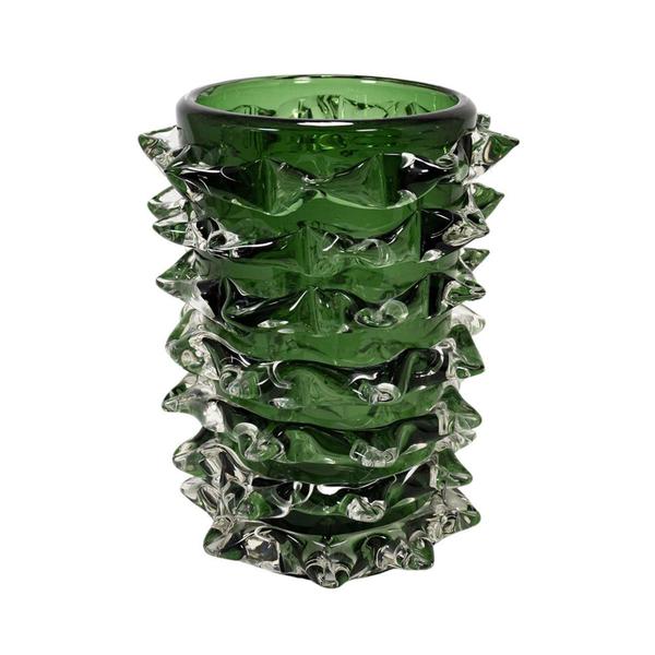 Imagem de Vaso Murano Verde Italiano Menor Relevos Lapidados Modernos