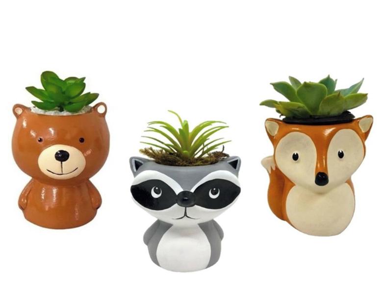 Imagem de Vaso para Planta Pequeno Guaxinim Urso e Raposa Ceramica