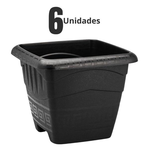 Imagem de Vaso Para Planta Plástico 6 Litros Preto Kit 6 Unidades M