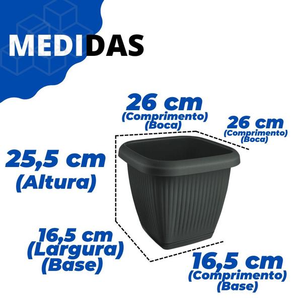 Imagem de Vaso Para Plantas Quadrado C/ Prato Decoração Casa Jardim 9,6L