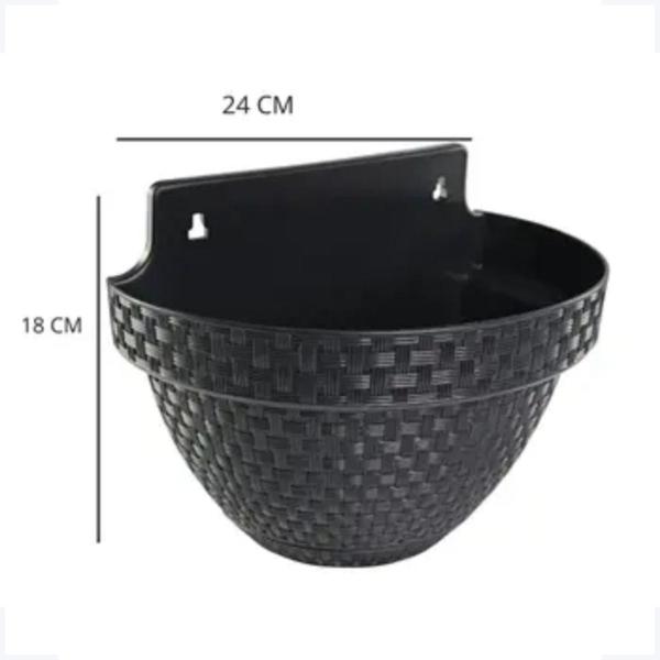 Imagem de Vaso Parede Meia Lua Rattan Flores Jardinagem 3 Litros Preto