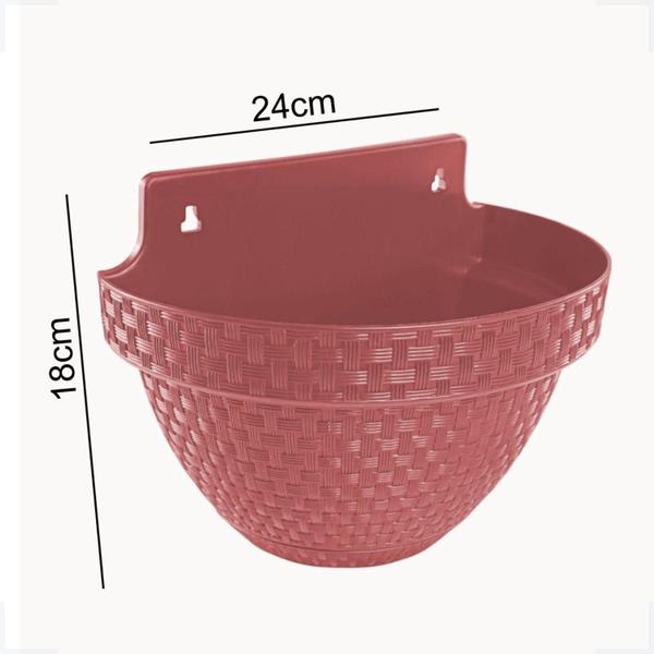 Imagem de Vaso Parede Meia Lua Rattan Flores Jardinagem 3 Litros Preto