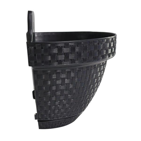 Imagem de Vaso Parede Rattan Preto Meia Lua C/ 3 Litros Jardinagem