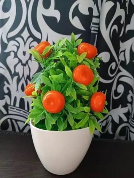 Imagem de Vaso Planta Artificial Bonsai Fruta Laranja Decoração Mesa