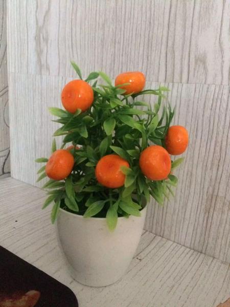 Imagem de Vaso Planta Artificial Bonsai Fruta Laranja Decoração Mesa