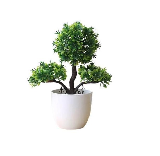 Imagem de Vaso Planta Artificial Bonsai Verde Redonda Flores Decoração