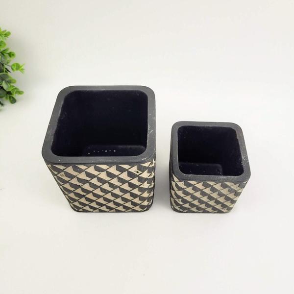 Imagem de Vaso Preto E Cinza Cimento 11/8Cm Cachepot Kit 2Pc