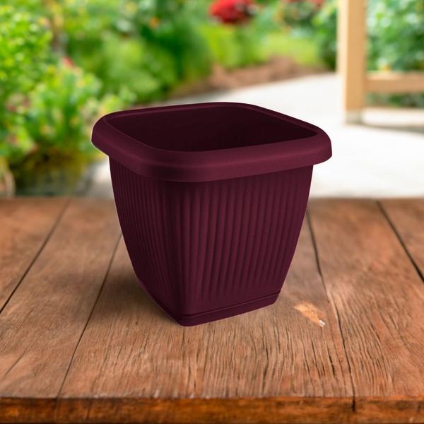 Imagem de Vaso Quadrado Para Plantas Com Prato Decoração Casa Jardim 3,9L