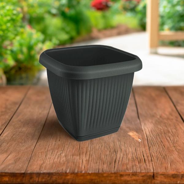 Imagem de Vaso Quadrado Para Plantas Com Prato Decoração Casa Jardim 3,9L