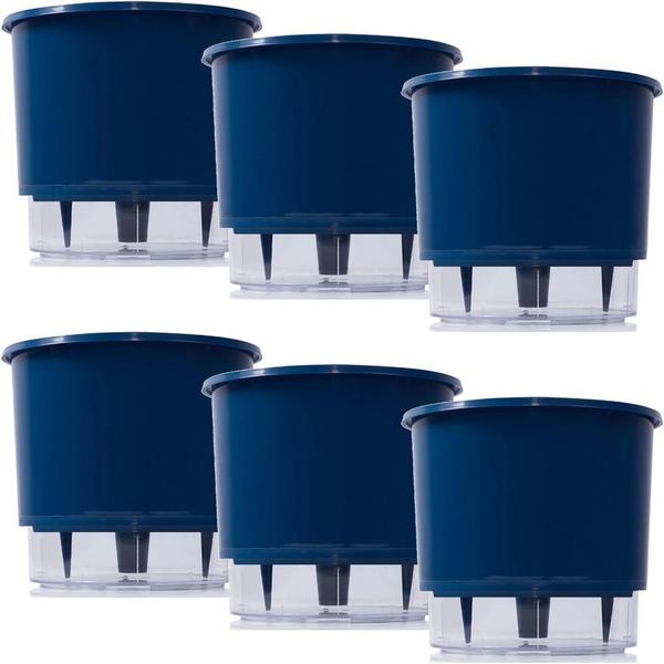 Imagem de Vaso Raiz Autoirrigavel Médio N3 Azul Escuro Flores Kit 6 Pc