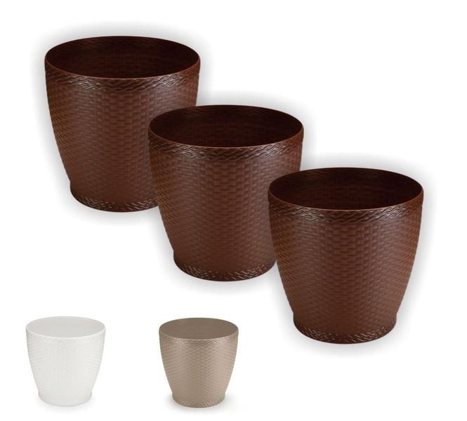 Imagem de Vaso Rattan Cachepo M3 Kit C/ 3 Mini Suculenta Violeta