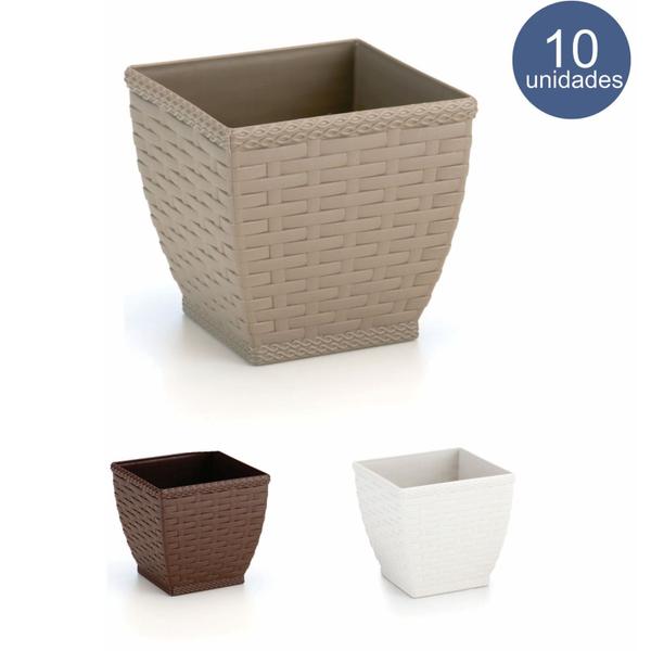 Imagem de Vaso Rattan Quadrado M2 kit Com 10 Unidades Cachepos Violeta Suculenta