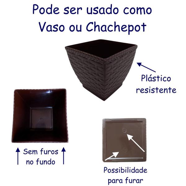 Imagem de Vaso Rattan Quadrado M2 kit Com 3 Unidades Cachepos Violeta Suculenta