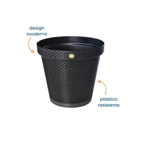 Imagem de Vaso redondo rattan preto 20lt anti dengue