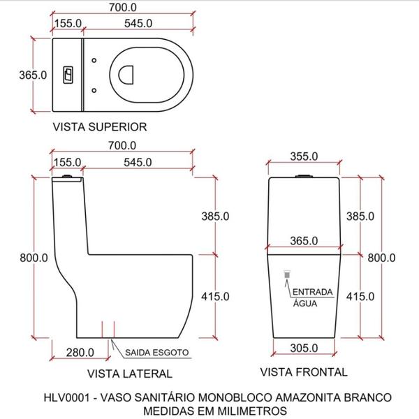 Imagem de Vaso sanitário Monobloco Amazonita Pingoo.casa - Branco