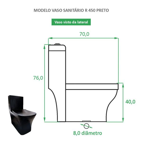 Imagem de Vaso Sanitário Monobloco Preto R 450 Assento Brilhante Reno