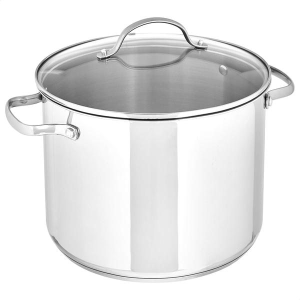 Imagem de Vaso Stock Pot Amazon Basics de aço inoxidável 8L com tampa prateada