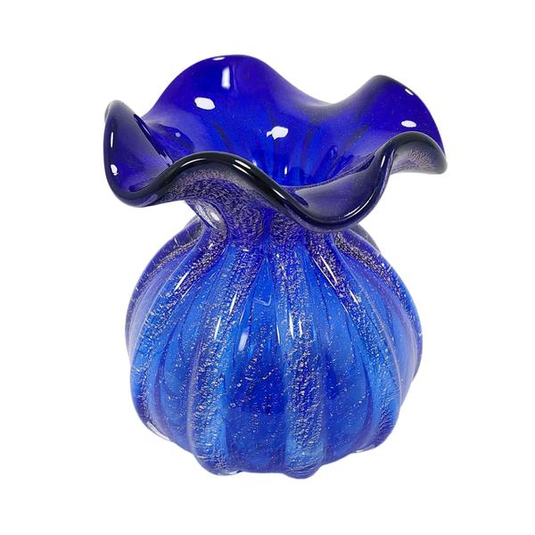 Imagem de Vaso Trouxinha Medio Murano Italiano Azul Cobalto Lapidados