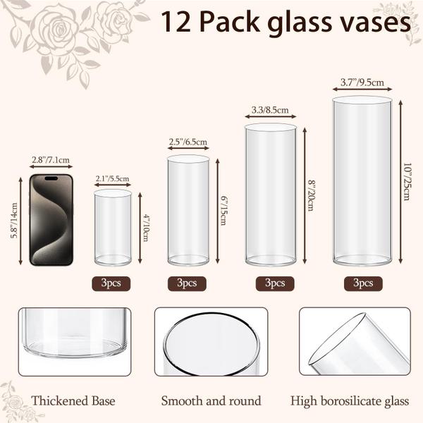 Imagem de Vasos cilíndricos de vidro TBWIND, pacote com 12, 10, 15, 20, 25 cm de altura e transparentes