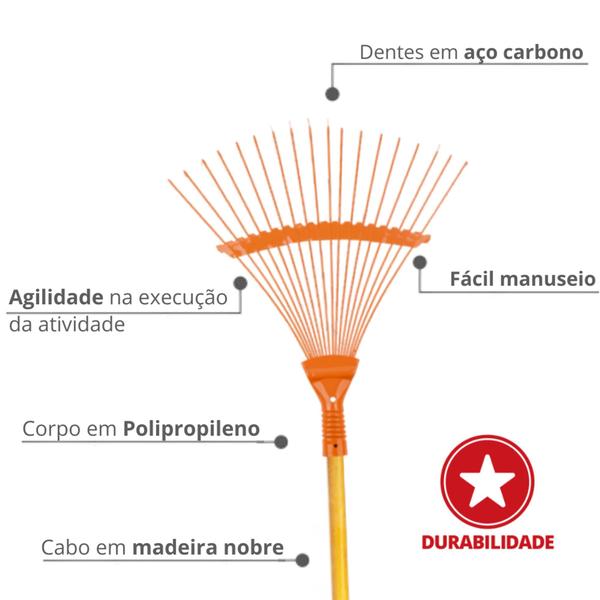 Imagem de Vassoura De Aço 18 Dentes Fixo Com Cabo 1,2m Durín