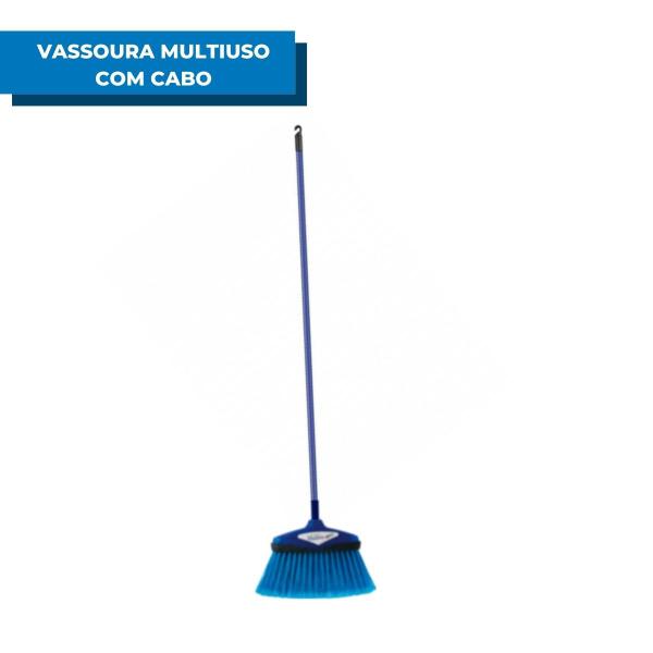 Imagem de Vassoura Multiuso Com Cabo Azul Cerdas Macias